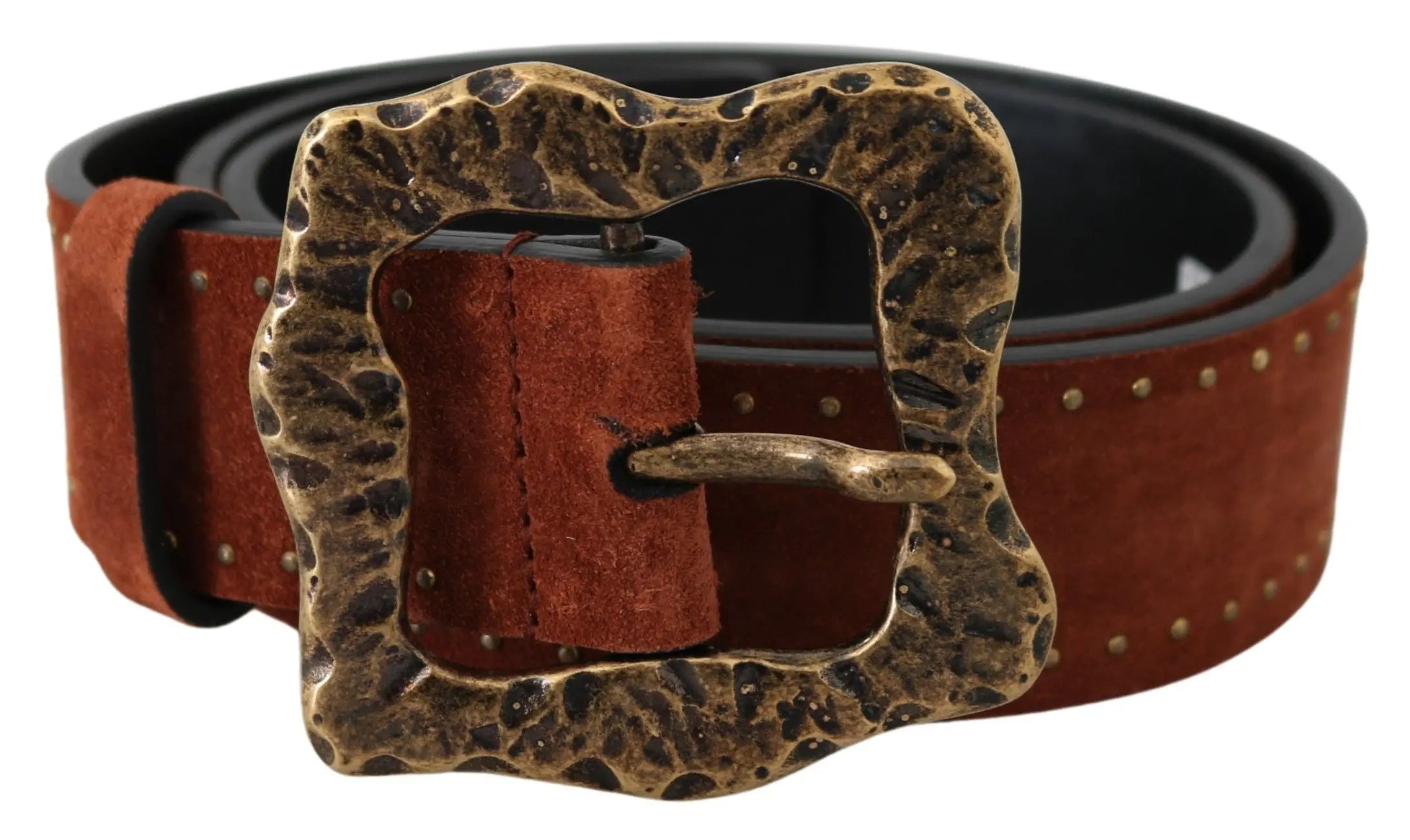 Dolce & Gabbana Brown Suede Leather Studded Baroque Belt - Zeiniez
