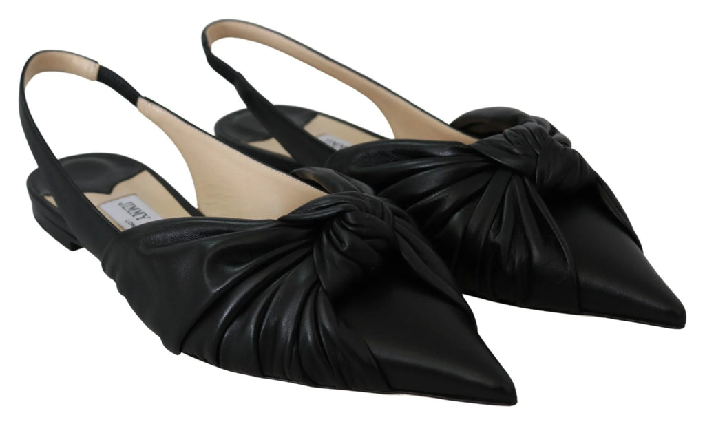 Jimmy Choo Black Leather Annabell Flat Shoes - Zeiniez