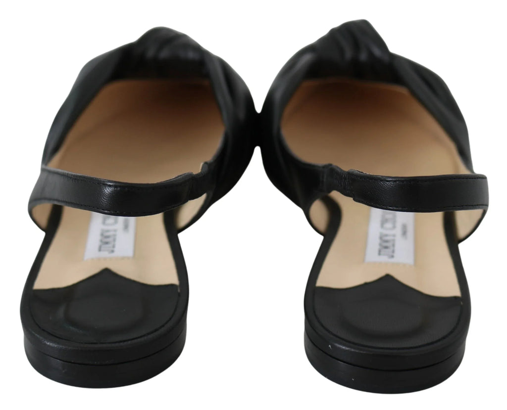 Jimmy Choo Black Leather Annabell Flat Shoes - Zeiniez