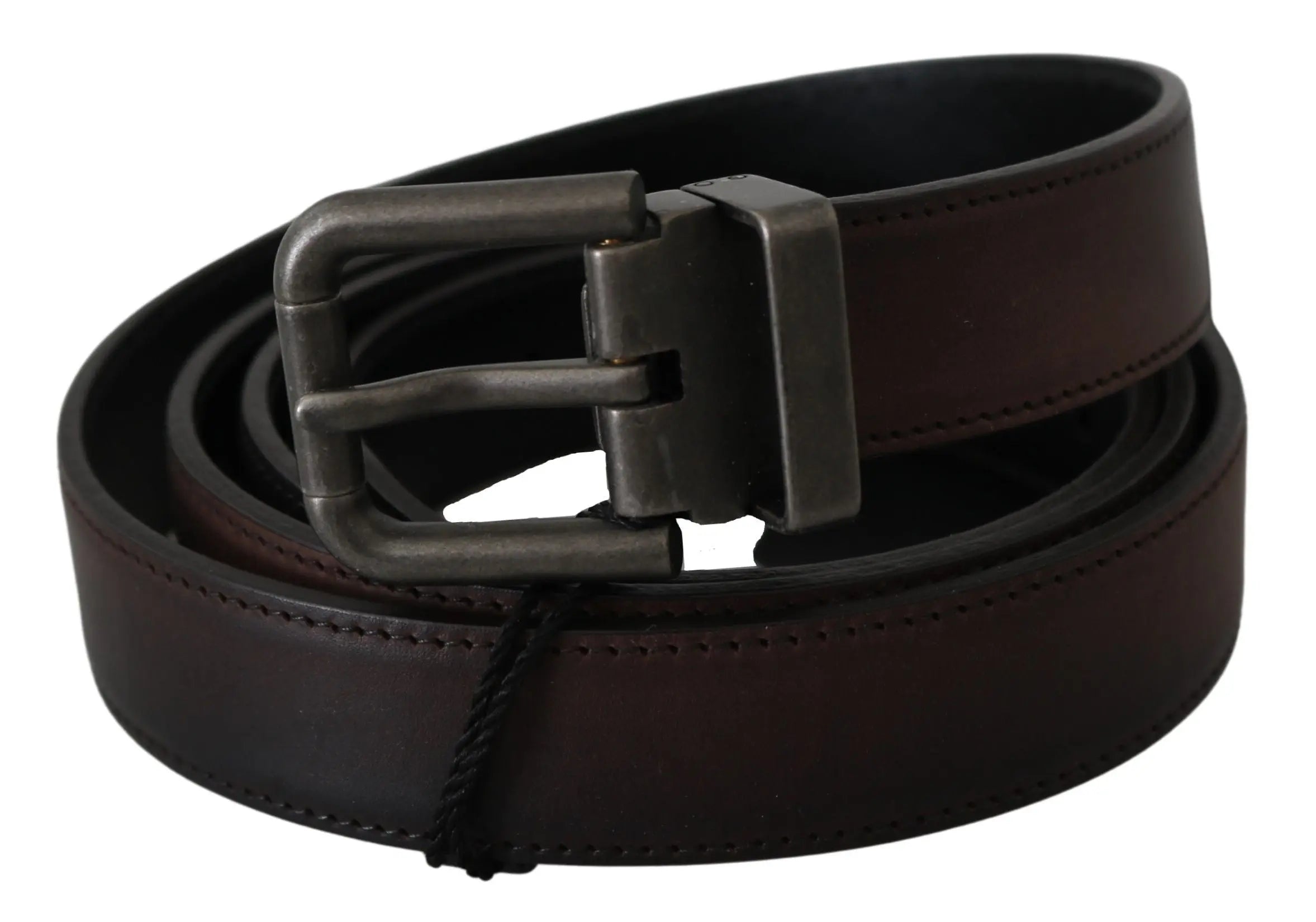 Dolce & Gabbana Solid Brown Leather Gray Buckle Belt - Zeiniez