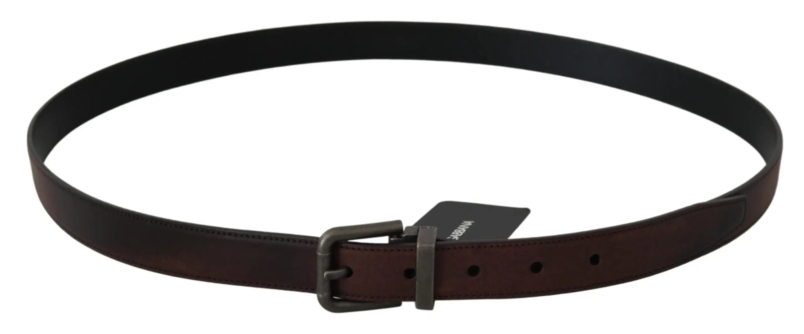 Dolce & Gabbana Solid Brown Leather Gray Buckle Belt - Zeiniez