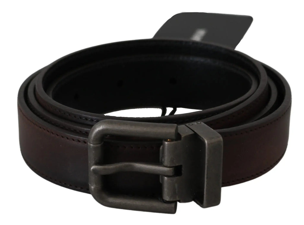 Dolce & Gabbana Solid Brown Leather Gray Buckle Belt - Zeiniez