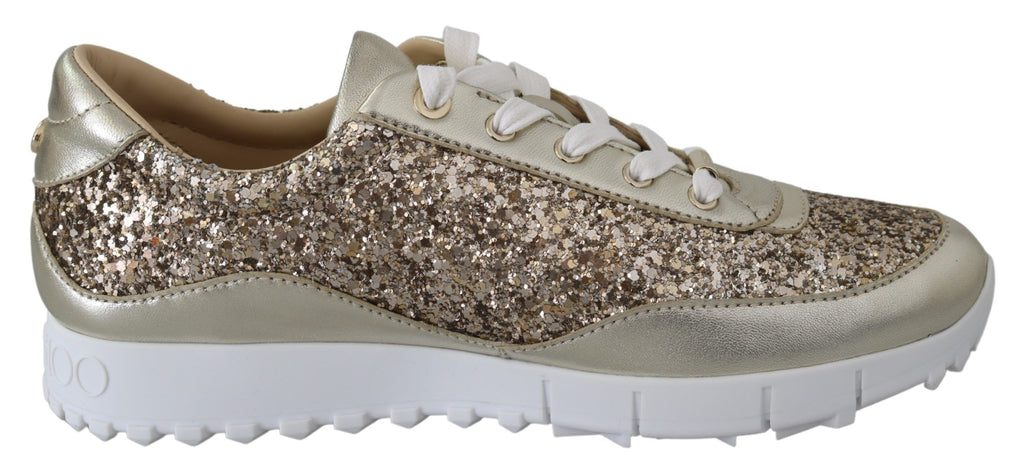 Jimmy Choo Gold Leather Antique Monza Sneakers - Zeiniez