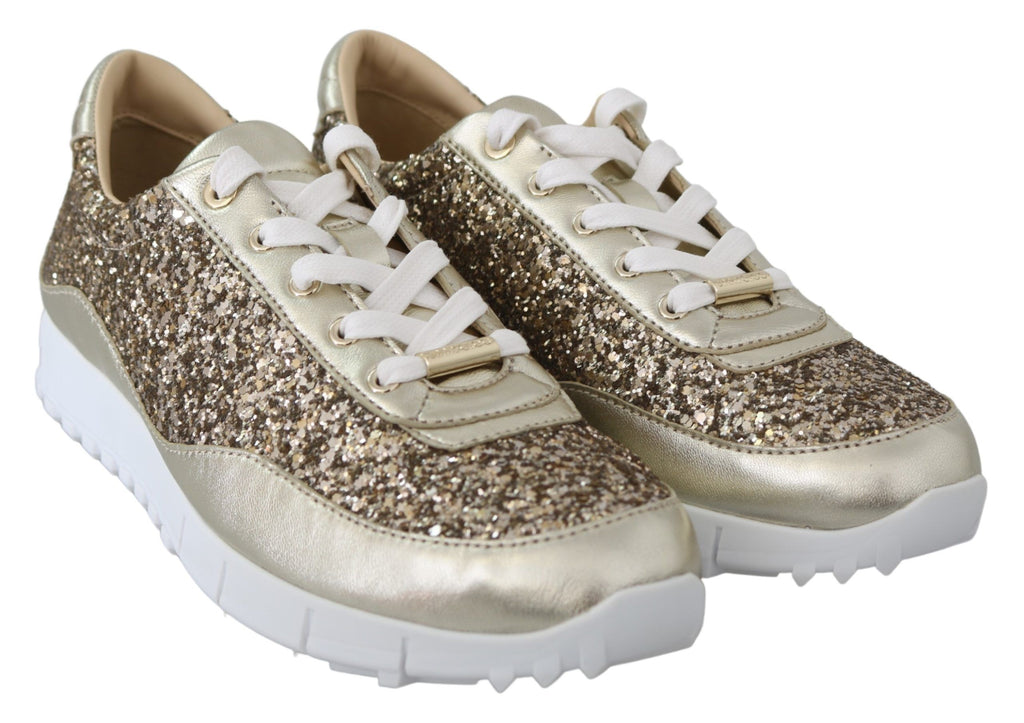 Jimmy Choo Gold Leather Antique Monza Sneakers - Zeiniez