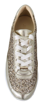 Jimmy Choo Gold Leather Antique Monza Sneakers - Zeiniez