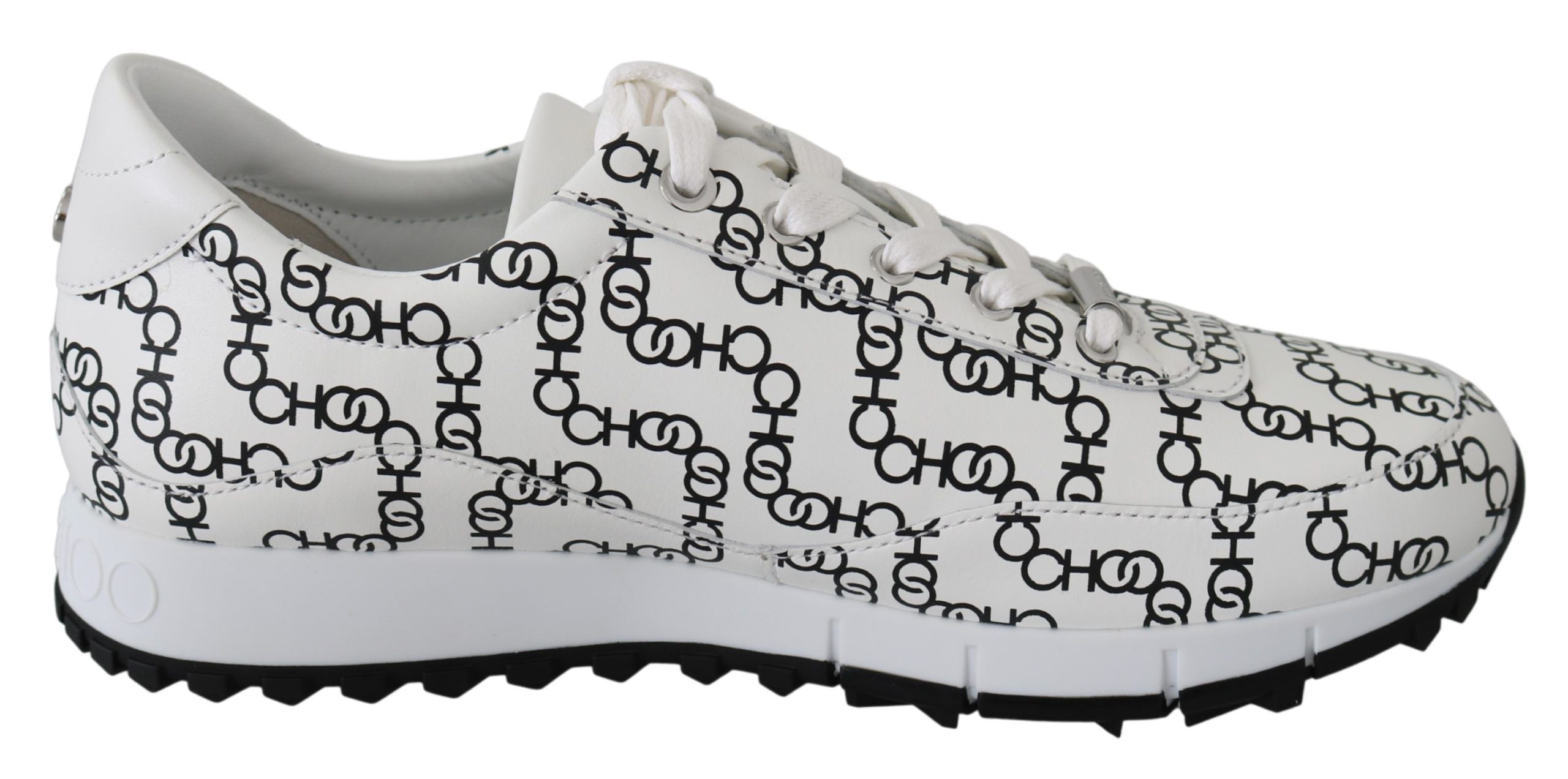 Jimmy Choo White and Black Leather Monza Sneakers - Zeiniez