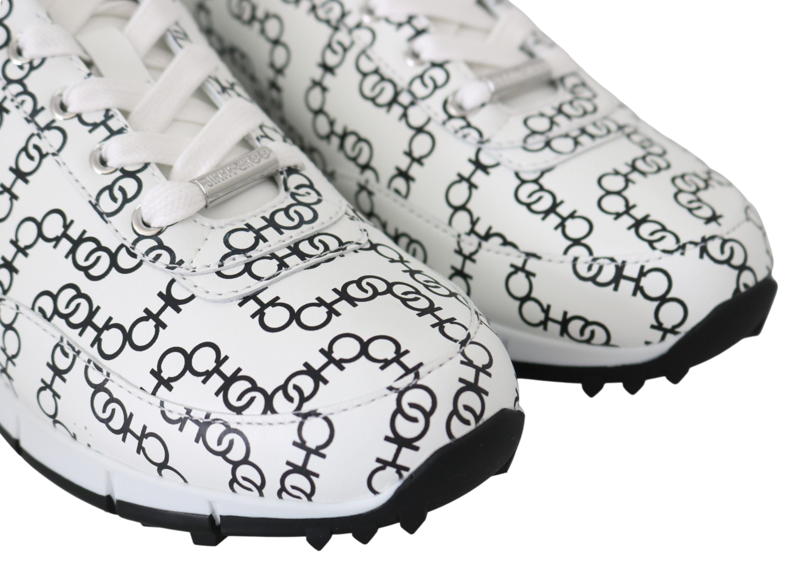 Jimmy Choo White and Black Leather Monza Sneakers - Zeiniez