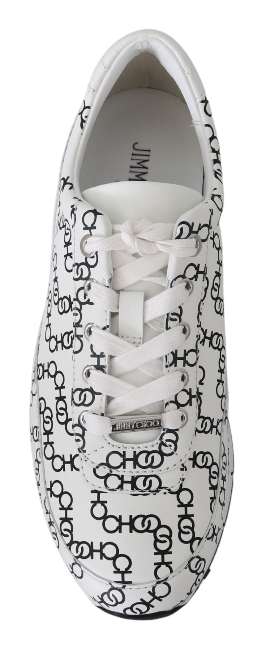 Jimmy Choo White and Black Leather Monza Sneakers - Zeiniez