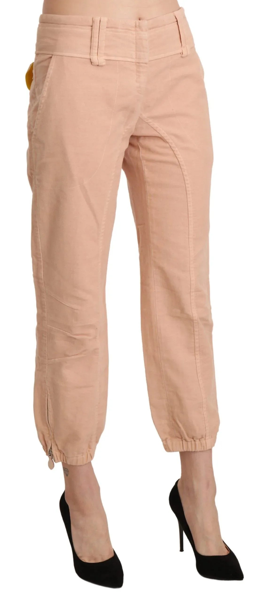 Ermanno Scervino Beige Mid Waist Cropped Cotton Trouser Pants - Zeiniez