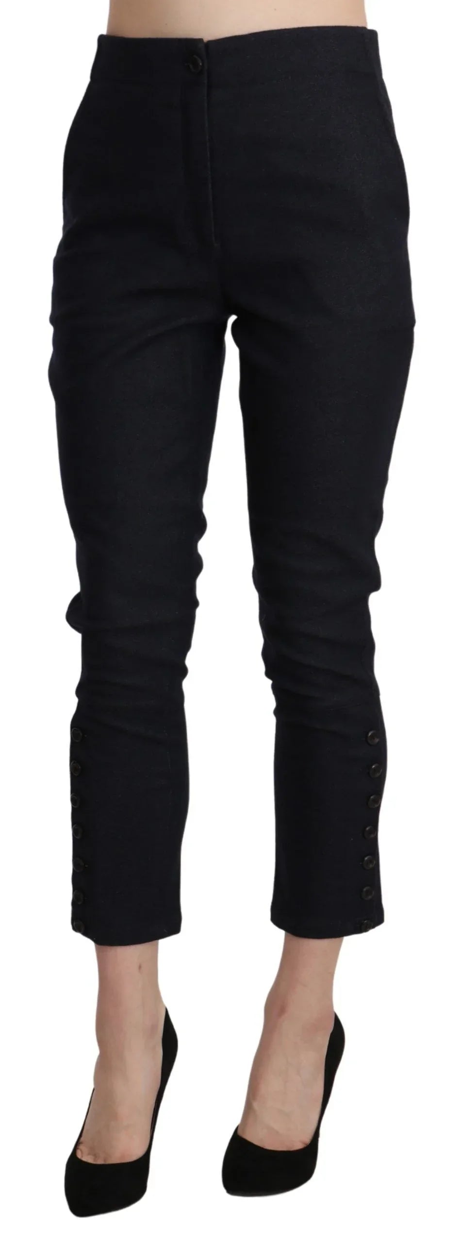Ermanno Scervino Black High Waist Capri Cropped Cotton Pants - Zeiniez