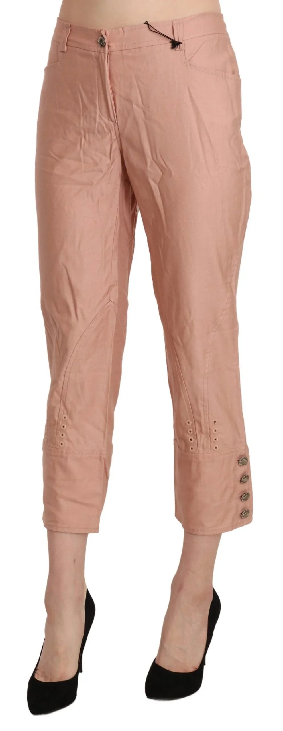 Ermanno Scervino Cotton Pink High Waist Cropped Trouser Pants - Zeiniez