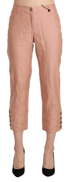 Ermanno Scervino Cotton Pink High Waist Cropped Trouser Pants - Zeiniez