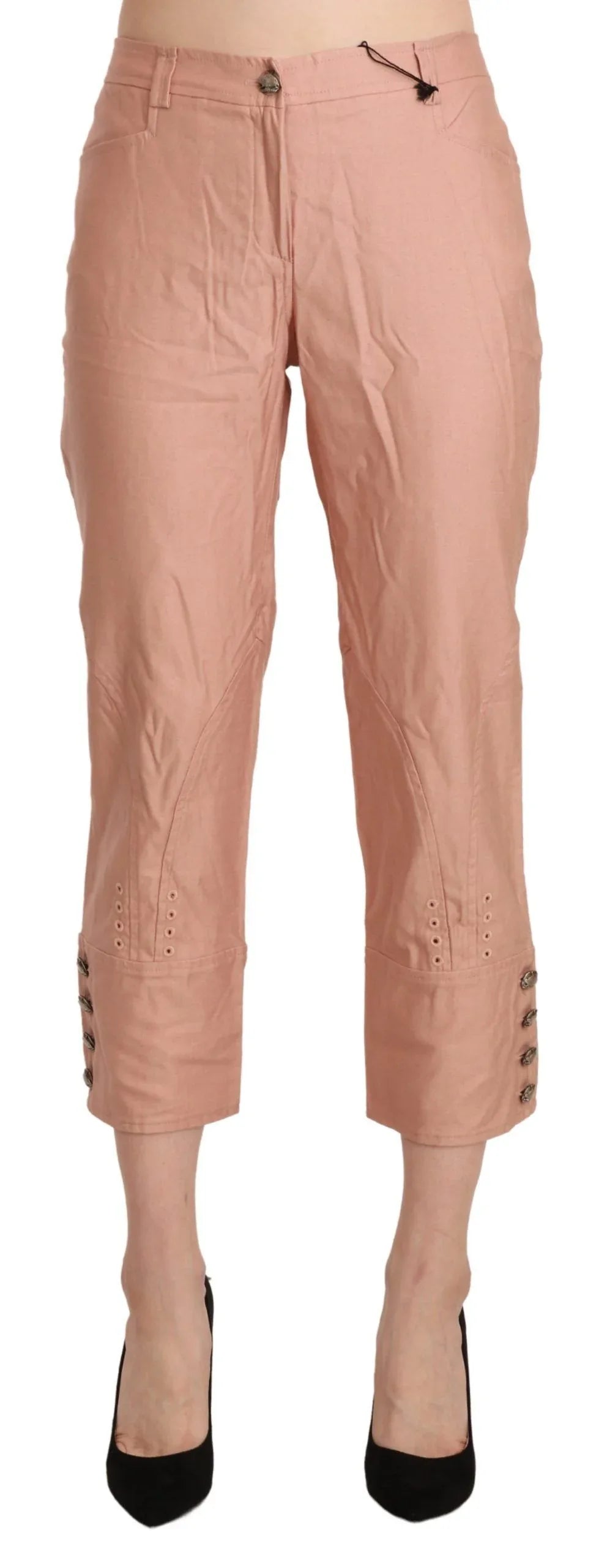 Ermanno Scervino Cotton Pink High Waist Cropped Trouser Pants - Zeiniez