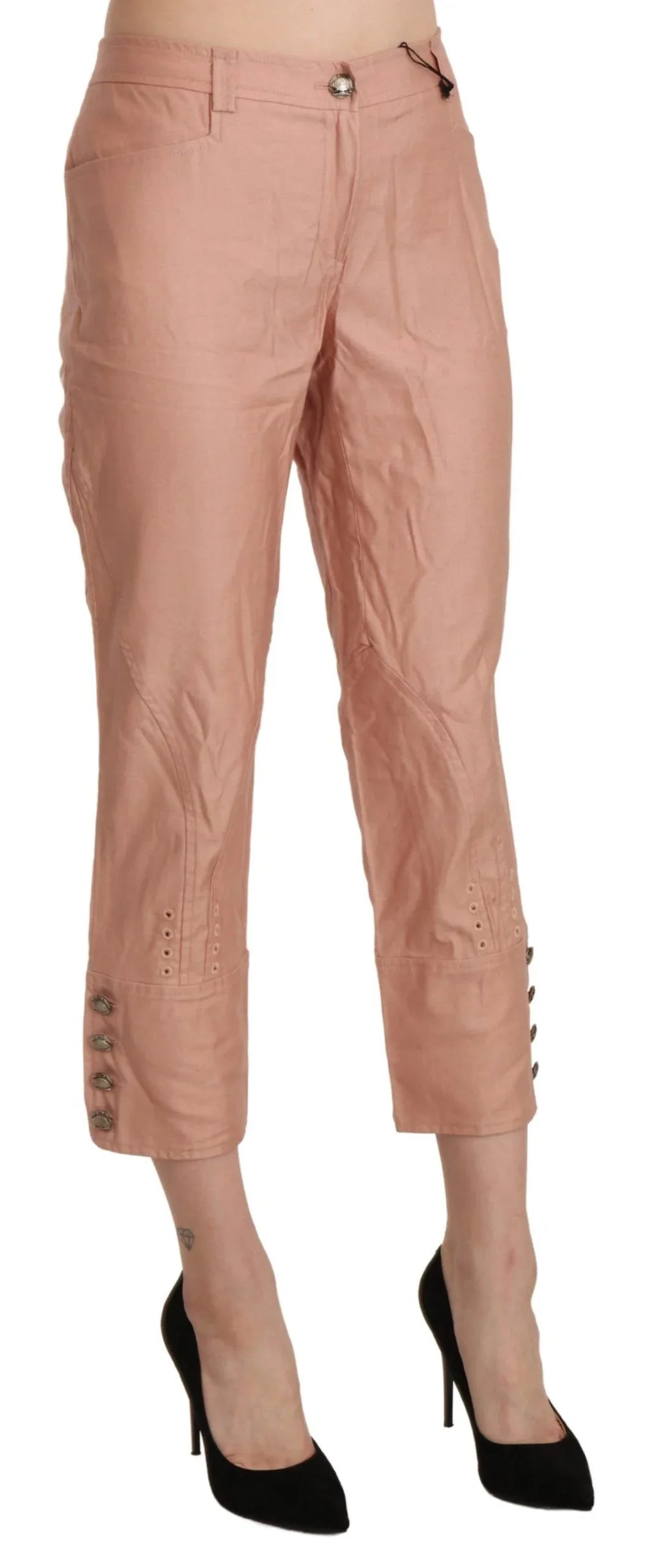 Ermanno Scervino Cotton Pink High Waist Cropped Trouser Pants - Zeiniez