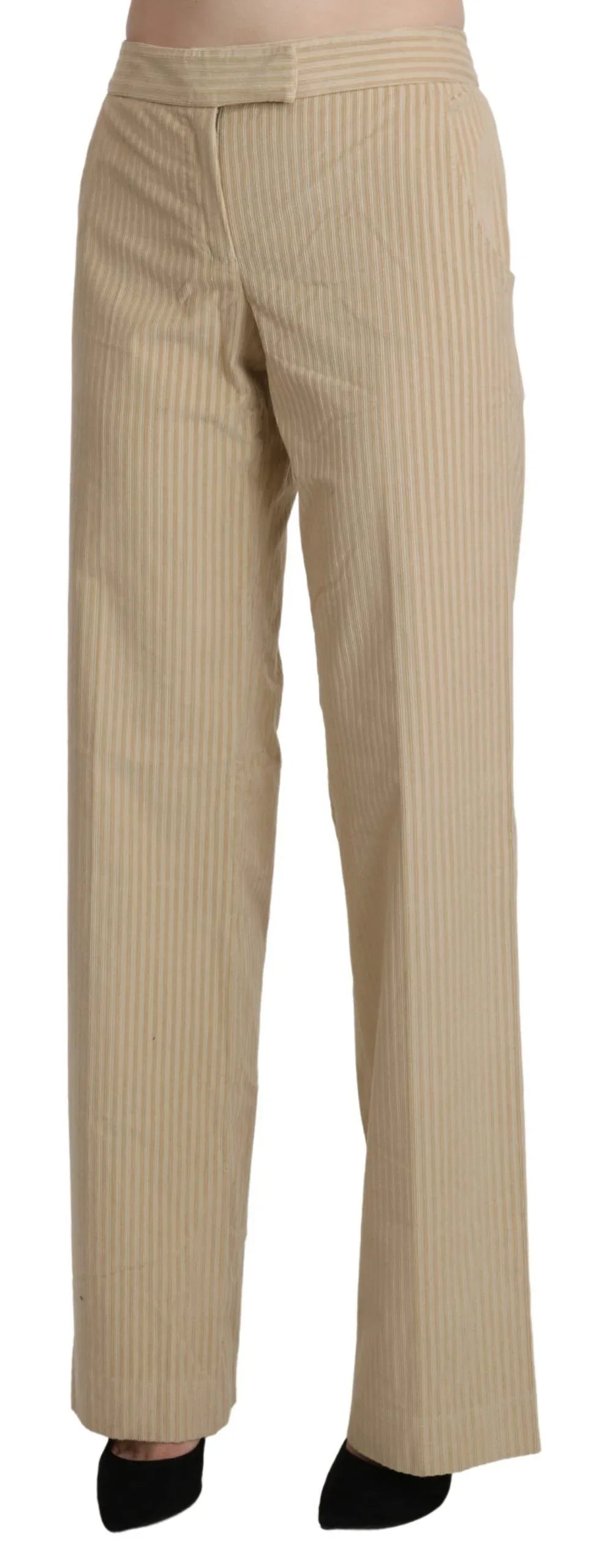 Ermanno Scervino Beige High Waist Flared Wide Leg Trouser Pants - Zeiniez