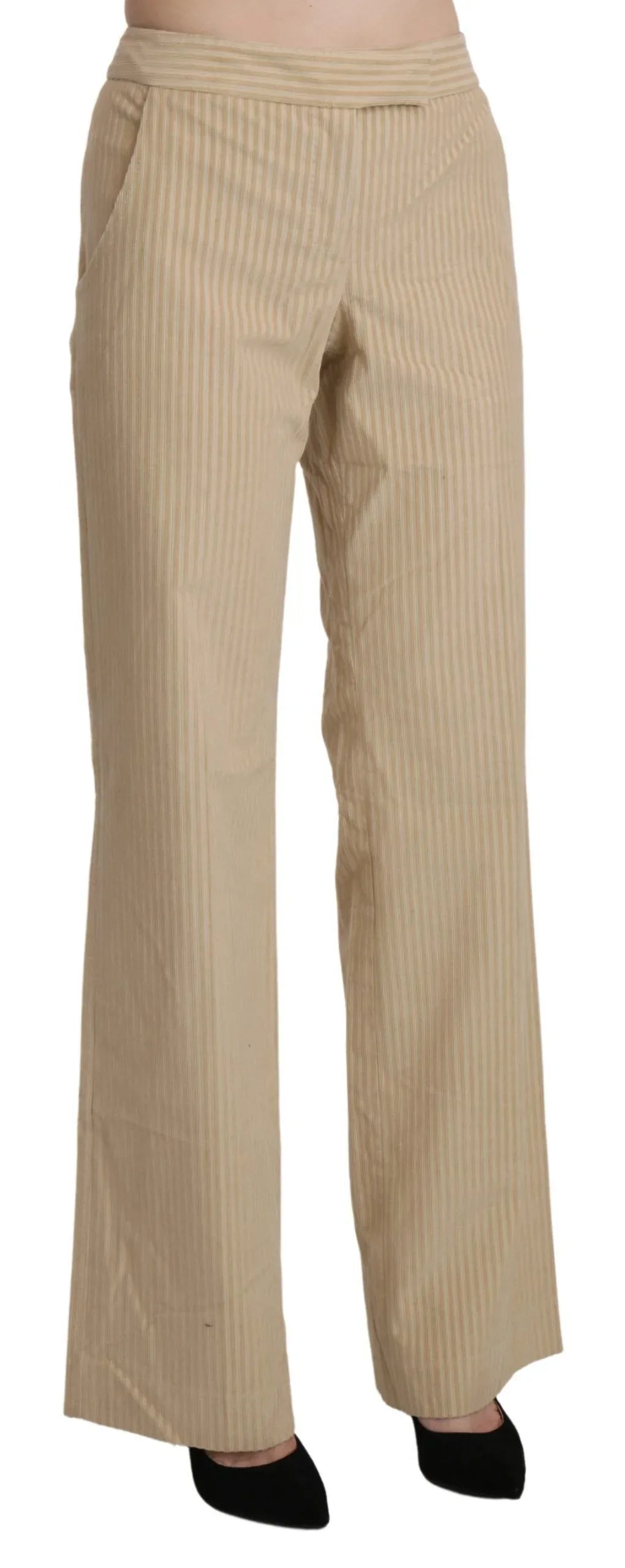 Ermanno Scervino Beige High Waist Flared Wide Leg Trouser Pants - Zeiniez