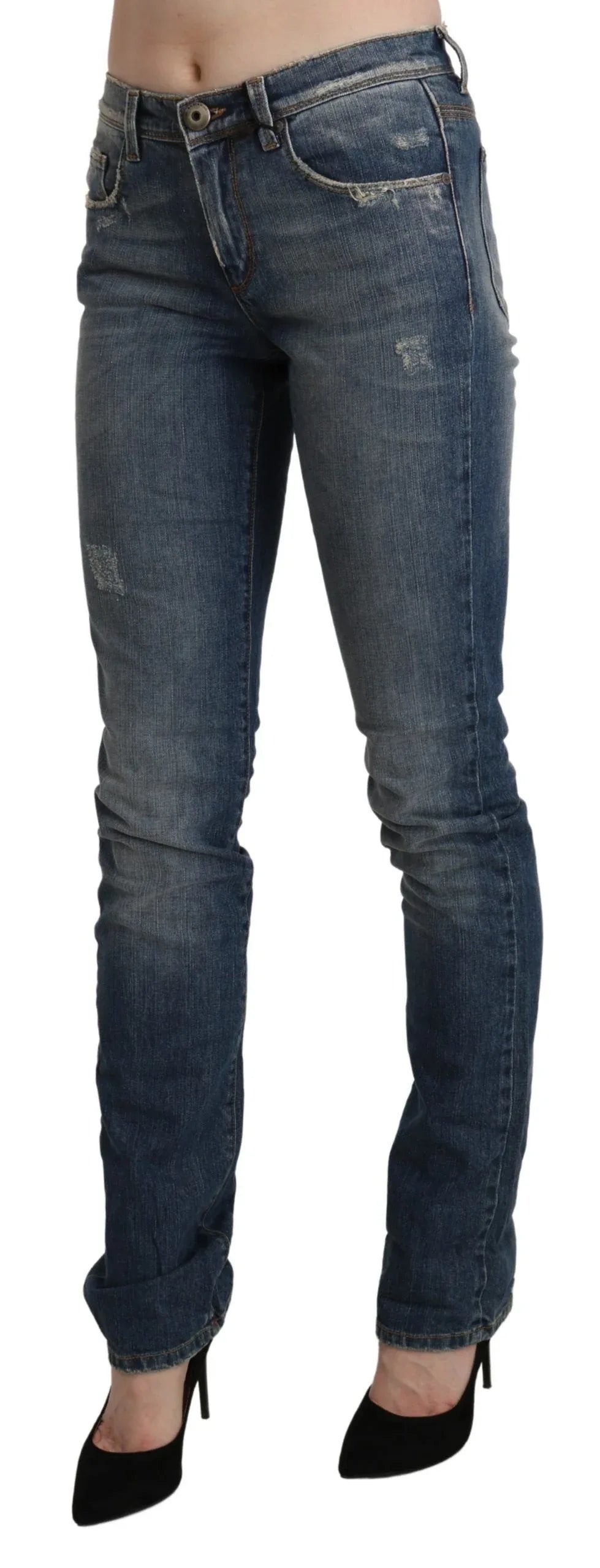 Ermanno Scervino Blue Washed Mid Waist Skinny Denim Jeans - Zeiniez