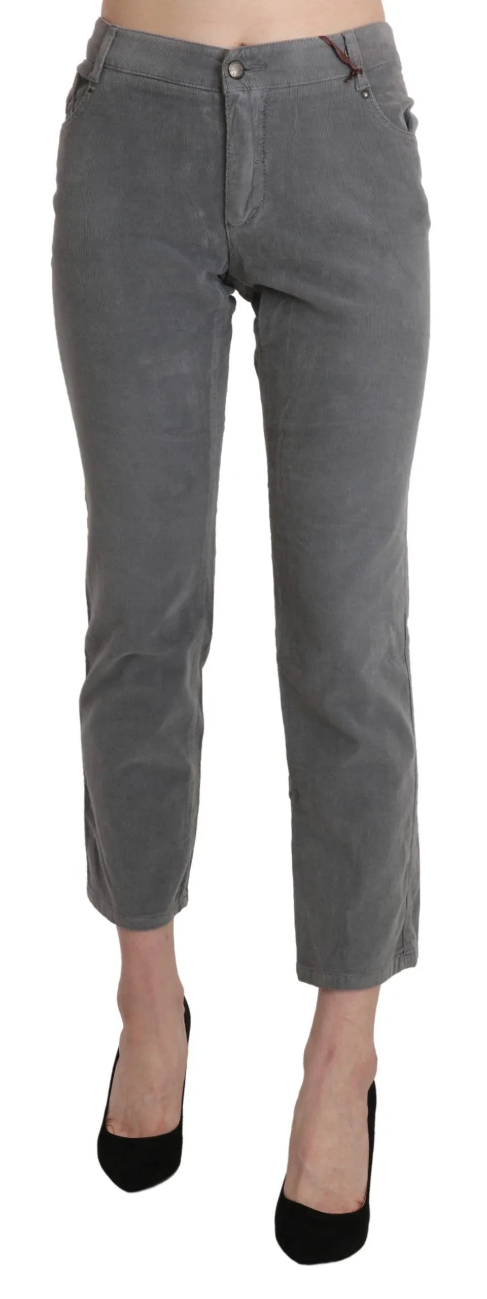 Ermanno Scervino Gray Cropped Cotton Stretch Trouser Pants - Zeiniez