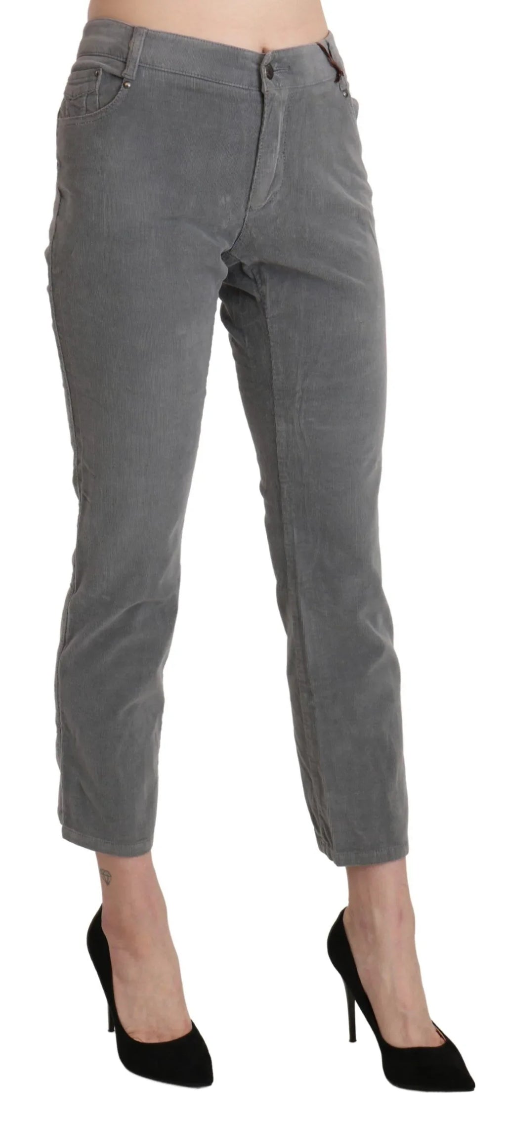 Ermanno Scervino Gray Cropped Cotton Stretch Trouser Pants - Zeiniez