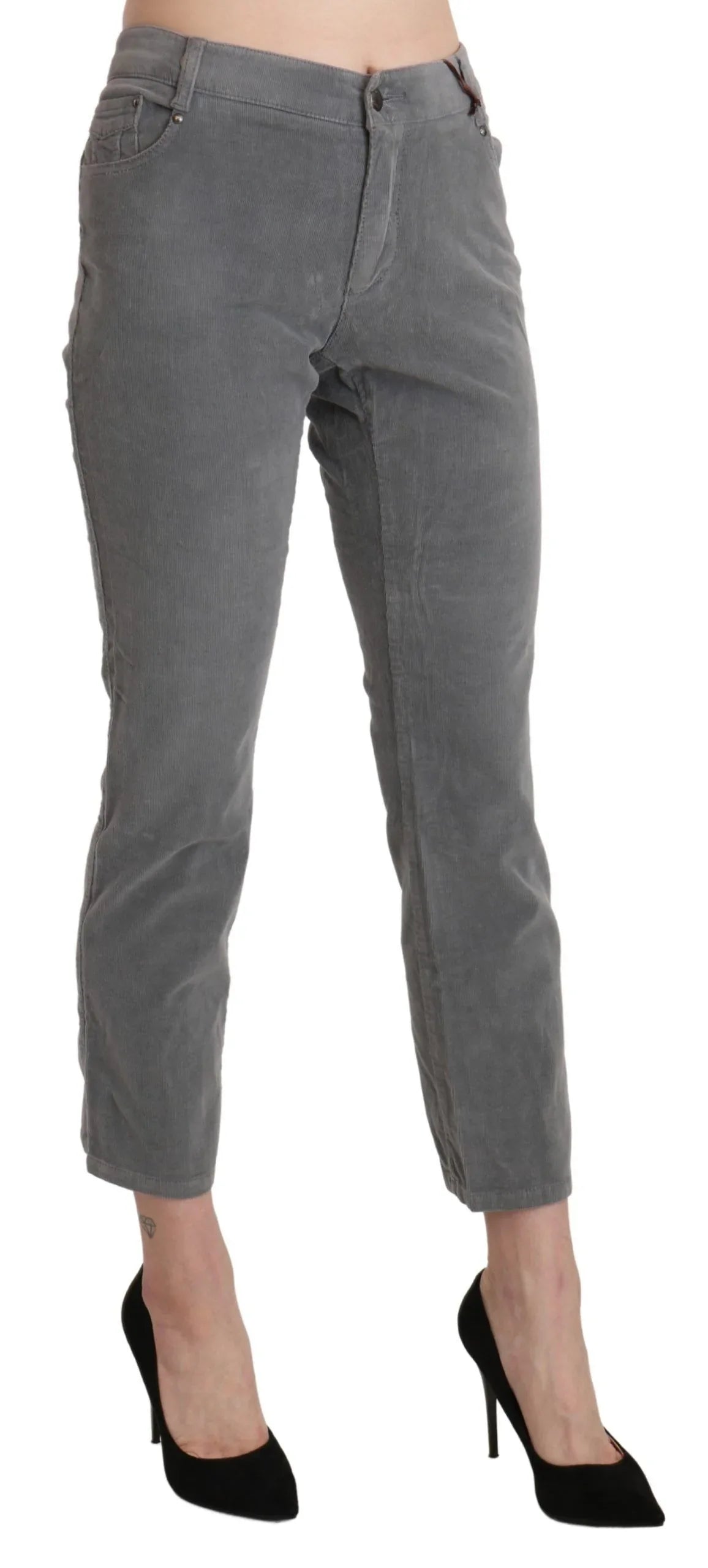 Ermanno Scervino Gray Cropped Cotton Stretch Trouser Pants - Zeiniez