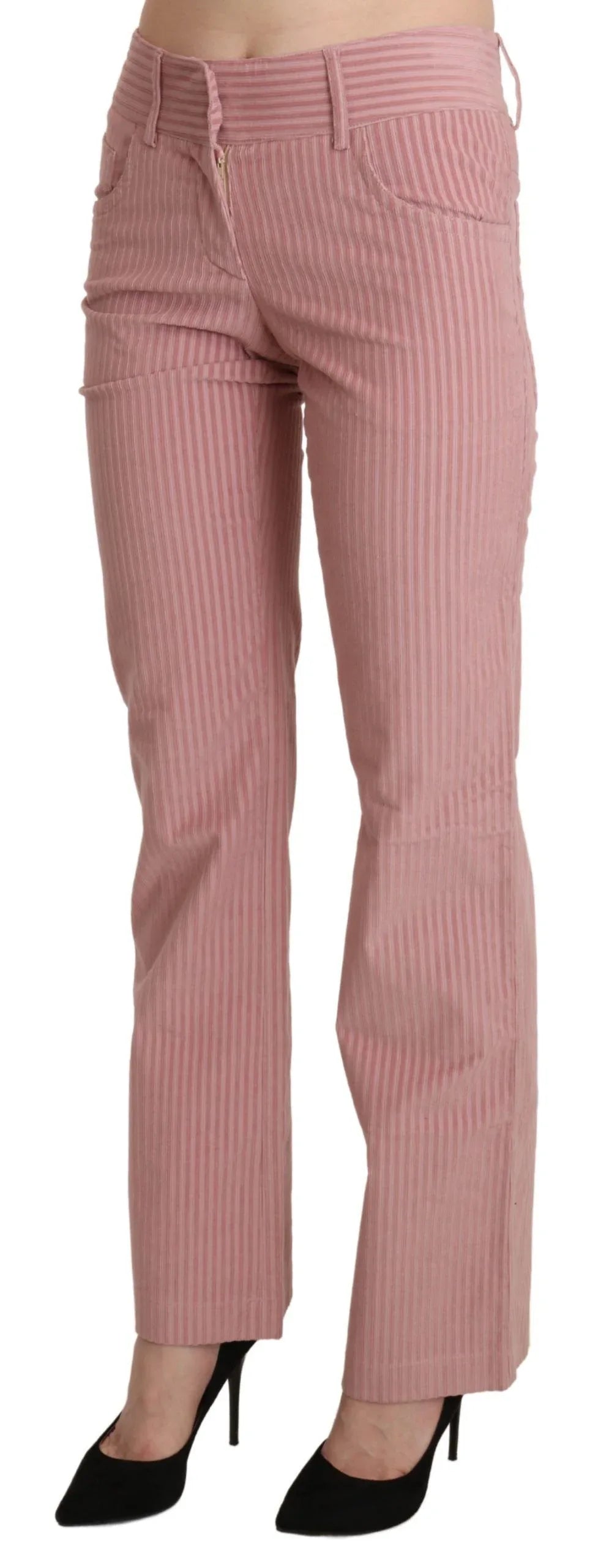 Ermanno Scervino Pink Mid Waist Straight Trouser Cotton Pants - Zeiniez