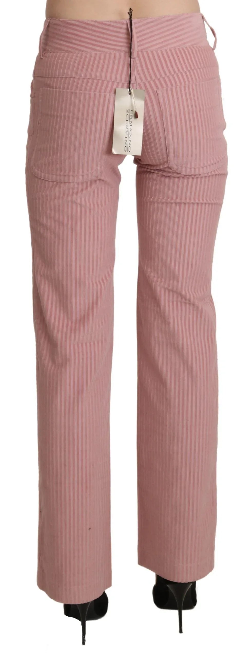 Ermanno Scervino Pink Mid Waist Straight Trouser Cotton Pants - Zeiniez