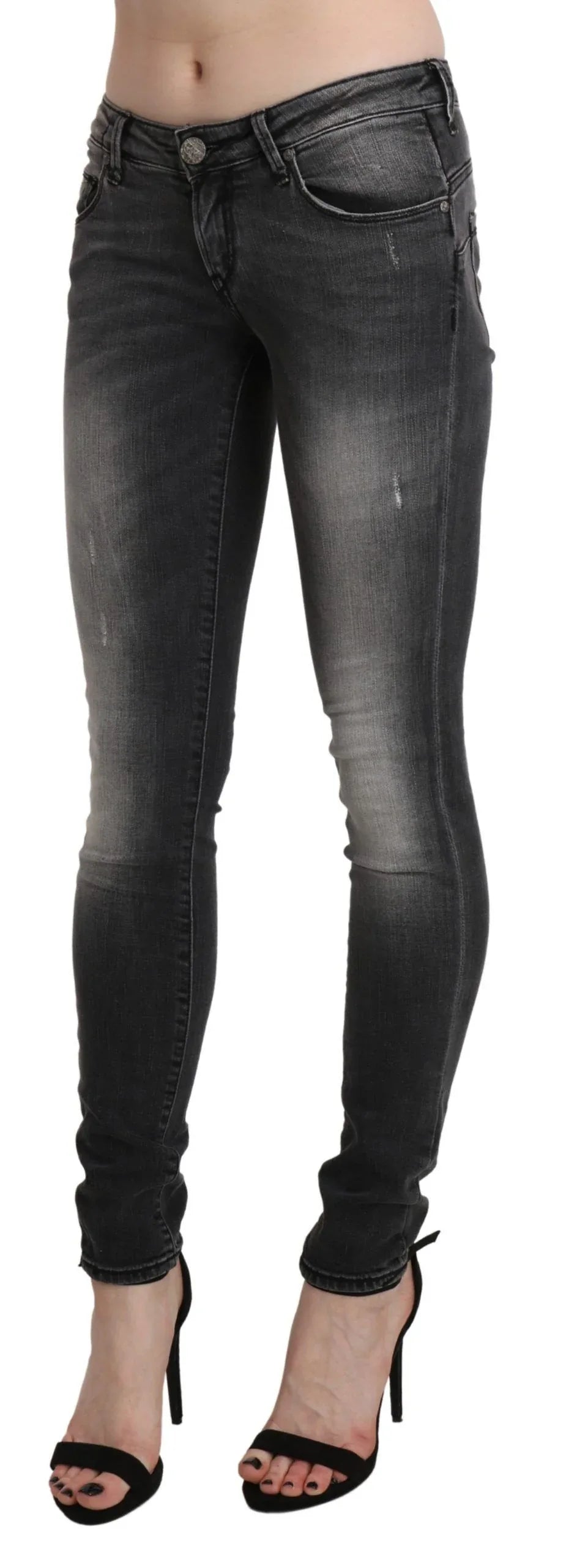 Acht Black Gray Washed Skinny Trouser Cotton Jeans - Zeiniez