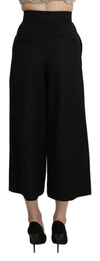 Dolce & Gabbana Black Wide Wool Leg Cropped Trouser Pant - Zeiniez