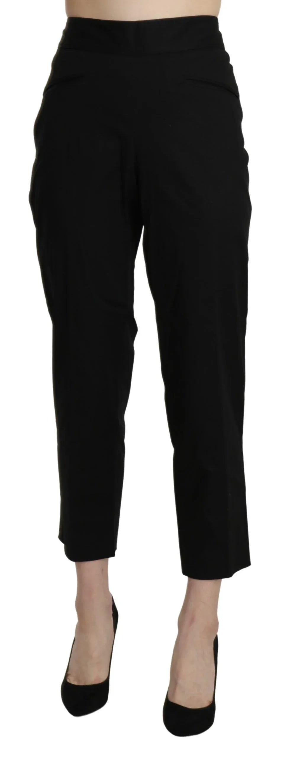 BENCIVENGA Black High Waist Straight Cropped Dress Pants - Zeiniez