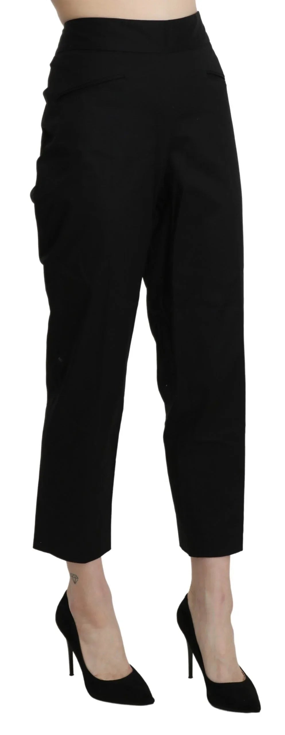 BENCIVENGA Black High Waist Straight Cropped Dress Pants - Zeiniez