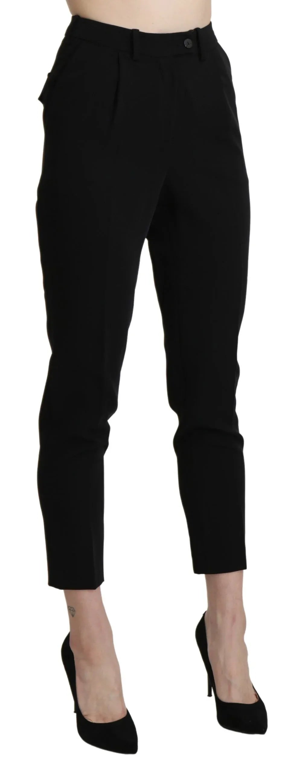 BENCIVENGA Black High Waist Skinny Cropped Dress Trouser Pant - Zeiniez