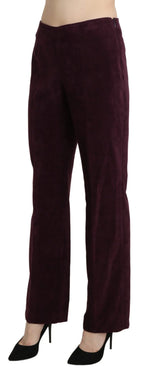 BENCIVENGA Purple Suede High Waist Straight Trouser Pants - Zeiniez