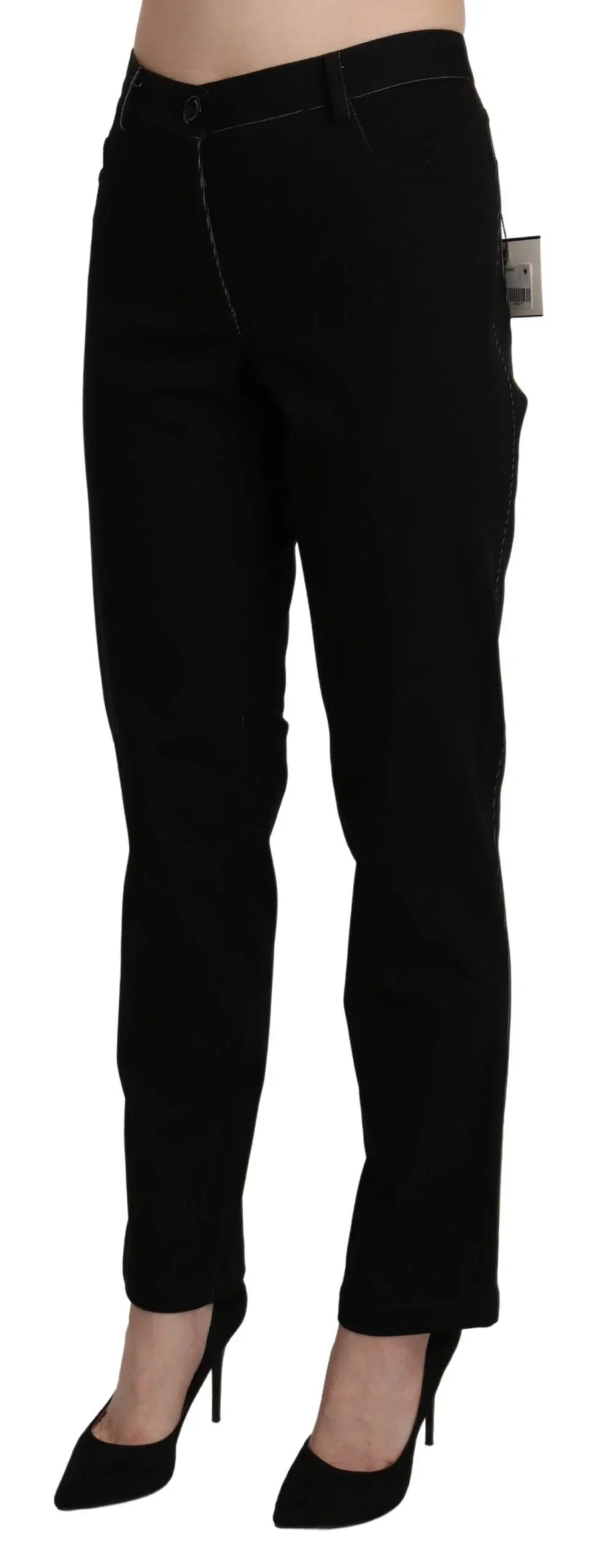 BENCIVENGA Black High Waist Straight Casual Trouser Pant - Zeiniez