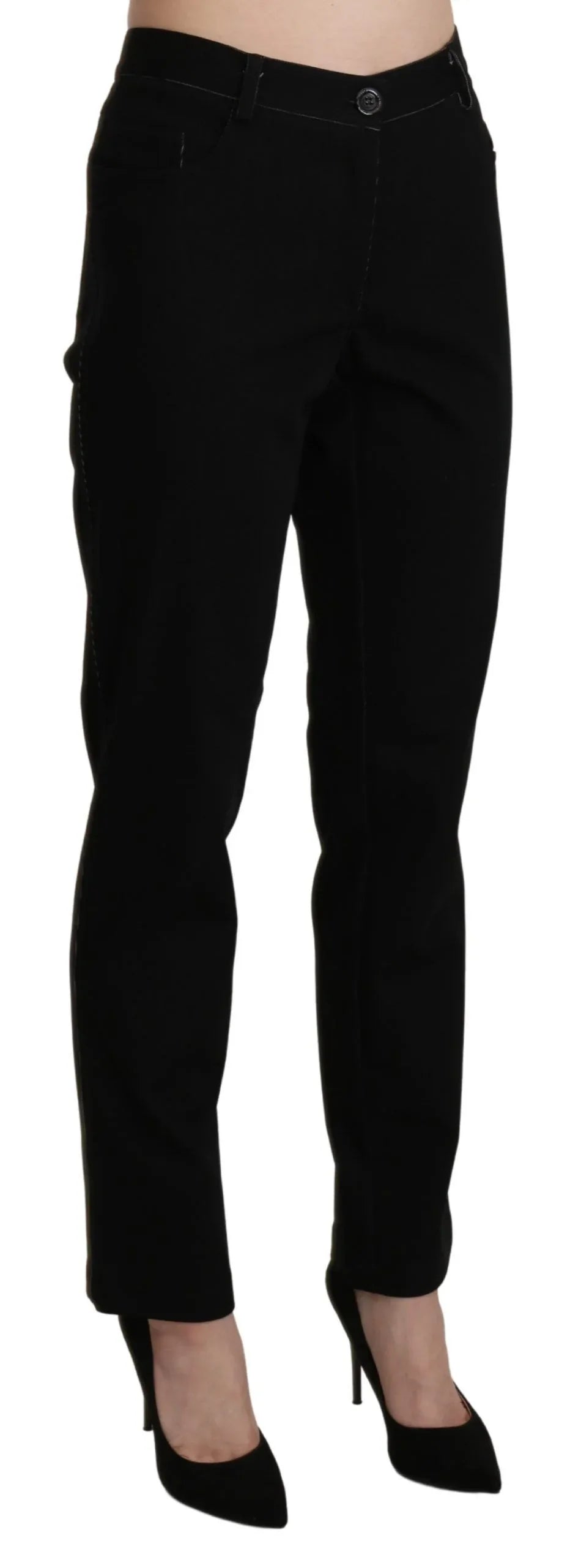 BENCIVENGA Black High Waist Straight Casual Trouser Pant - Zeiniez