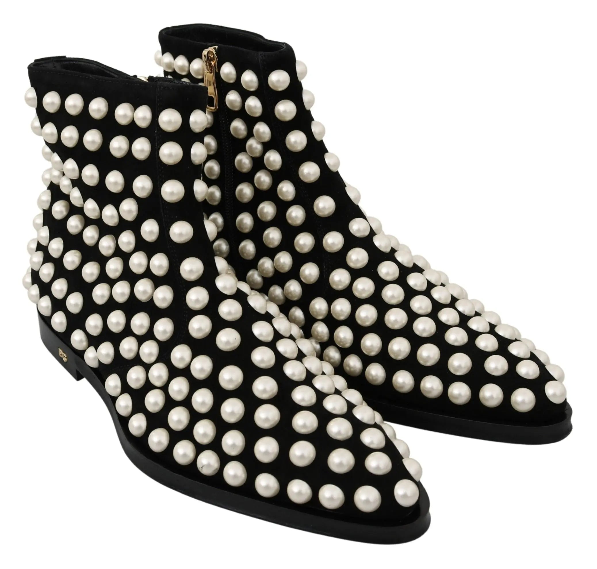 Dolce & Gabbana Black Suede Pearl Studs Boots Shoes - Zeiniez