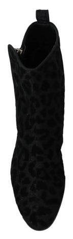 Dolce & Gabbana Black Leopard Short Boots Zipper Shoes - Zeiniez