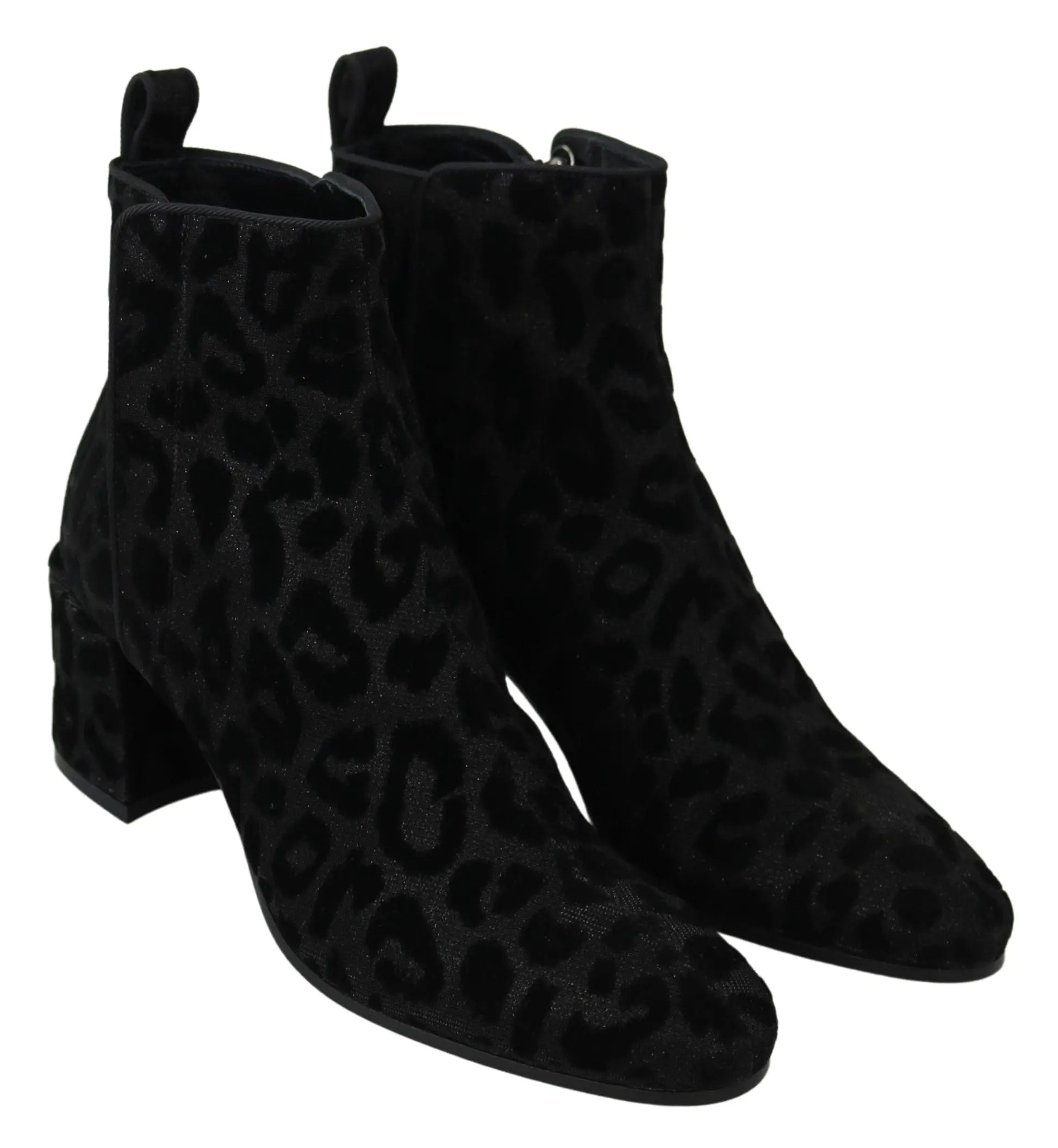 Dolce & Gabbana Black Leopard Short Boots Zipper Shoes - Zeiniez