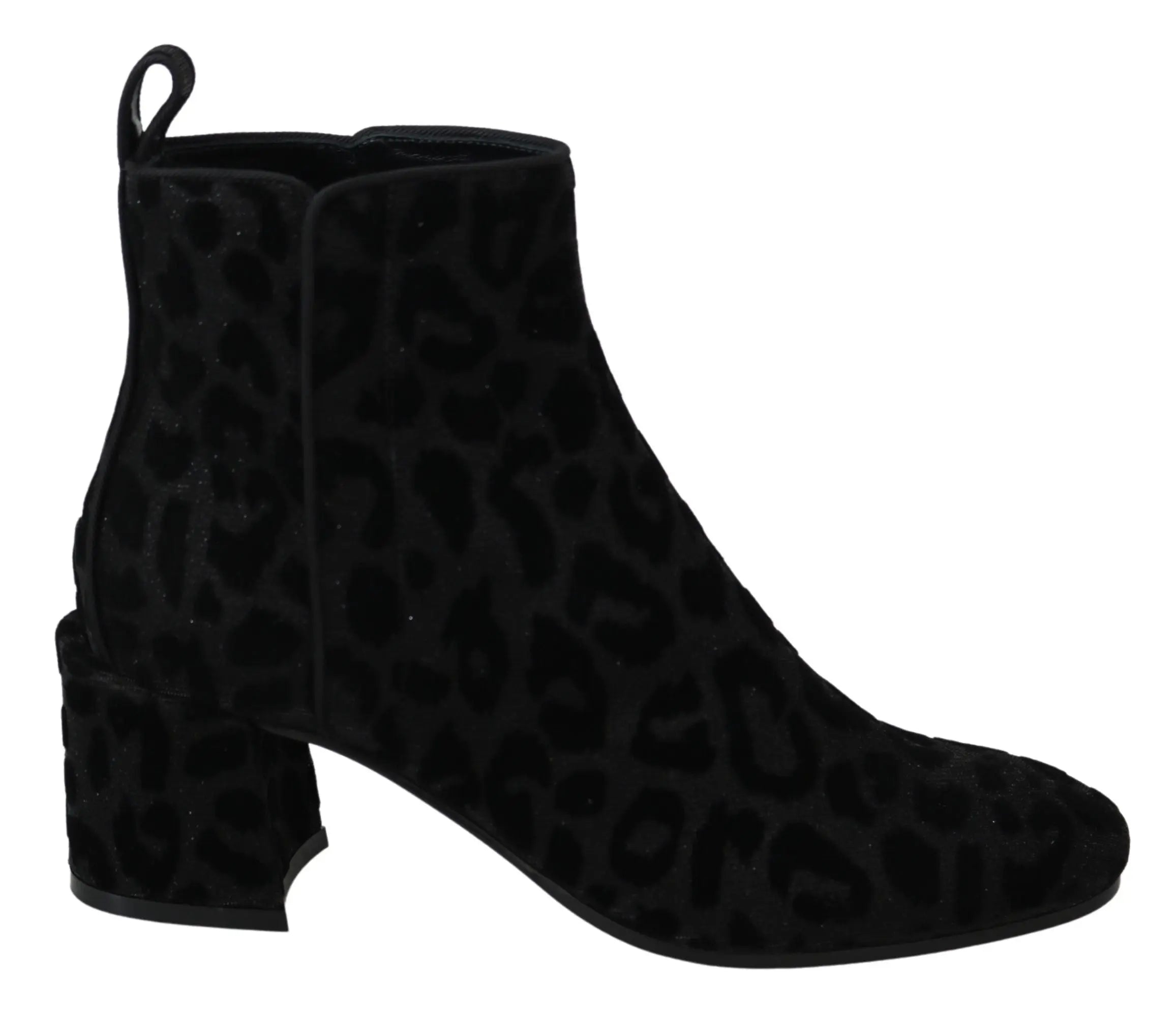 Dolce & Gabbana Black Leopard Short Boots Zipper Shoes - Zeiniez