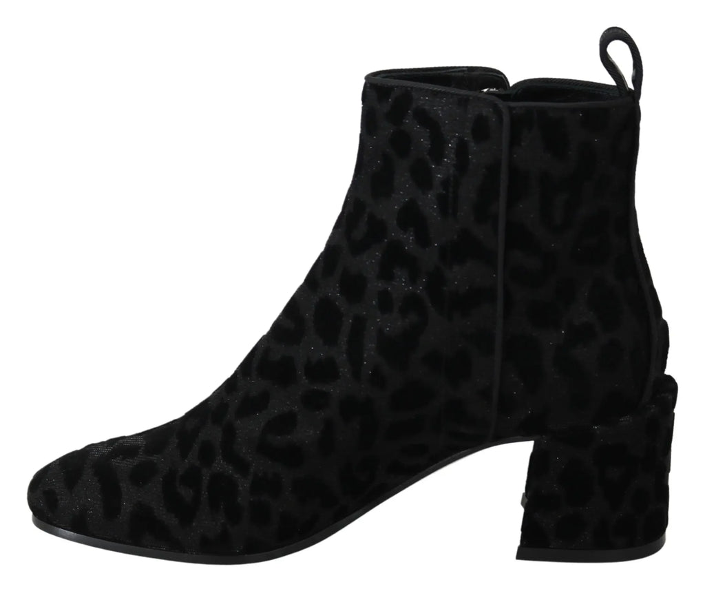 Dolce & Gabbana Black Leopard Short Boots Zipper Shoes - Zeiniez