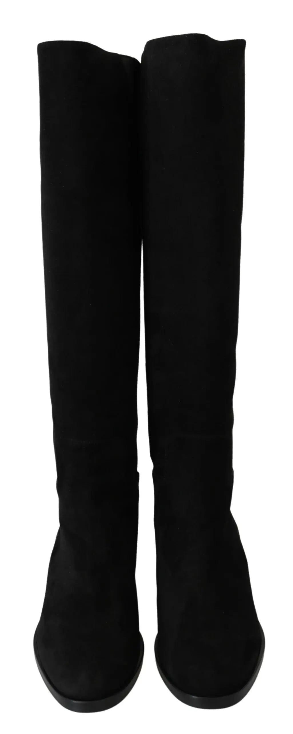 Dolce & Gabbana Black Suede Knee High Flat Boots Shoes - Zeiniez