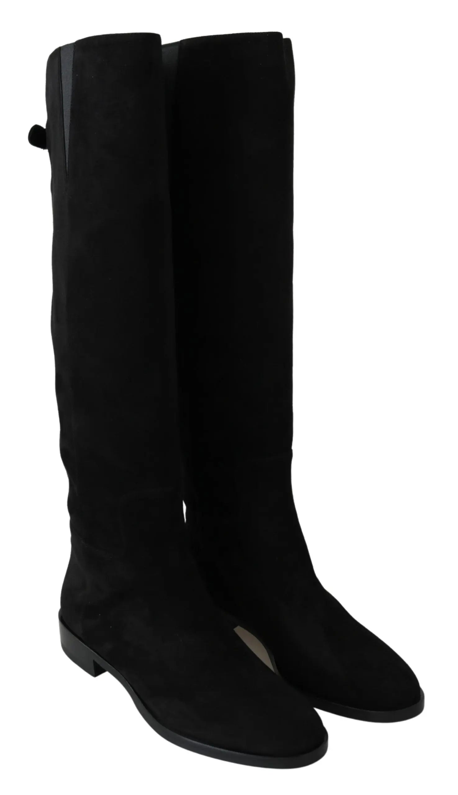 Dolce & Gabbana Black Suede Knee High Flat Boots Shoes - Zeiniez