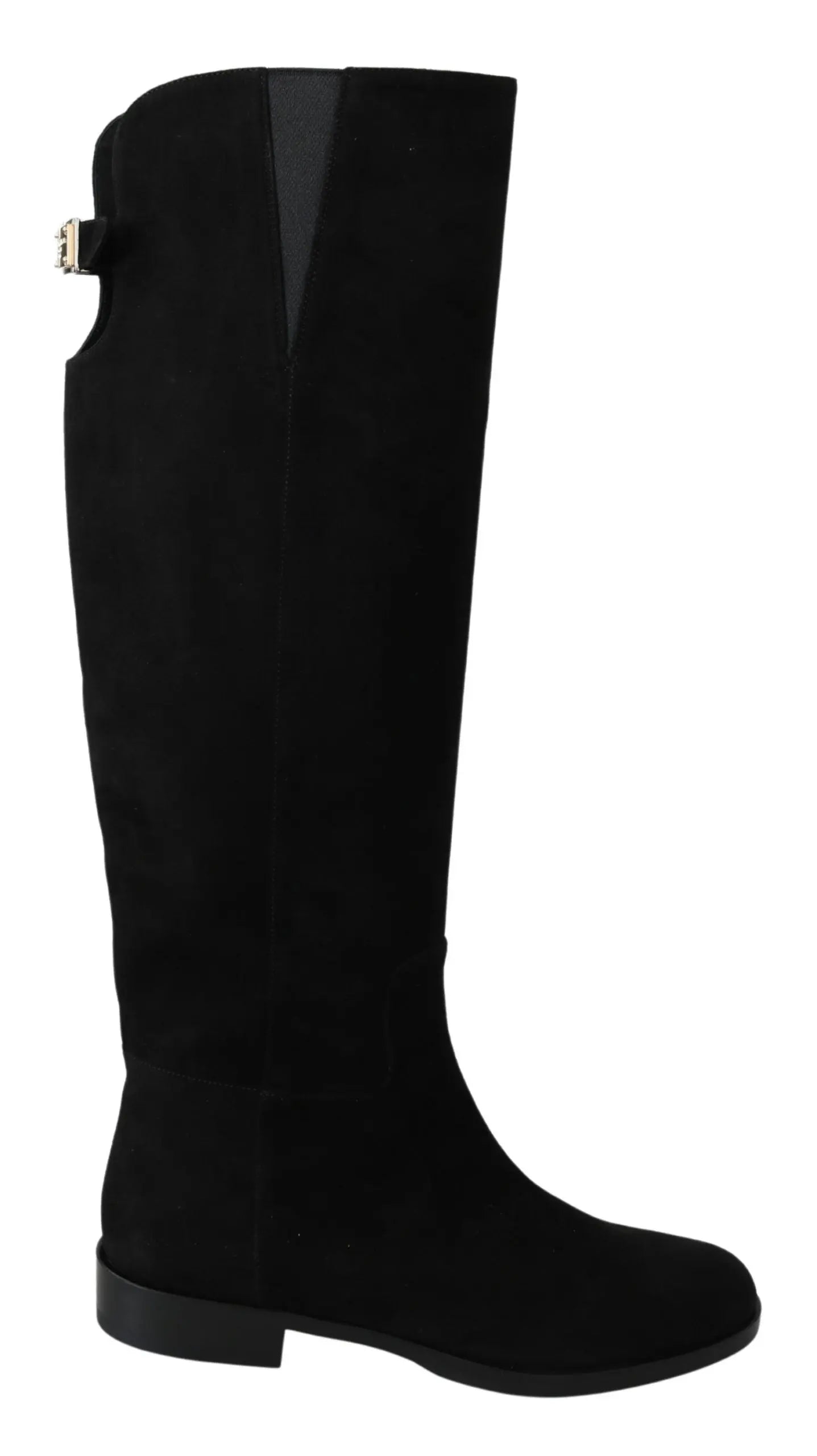 Dolce & Gabbana Black Suede Knee High Flat Boots Shoes - Zeiniez