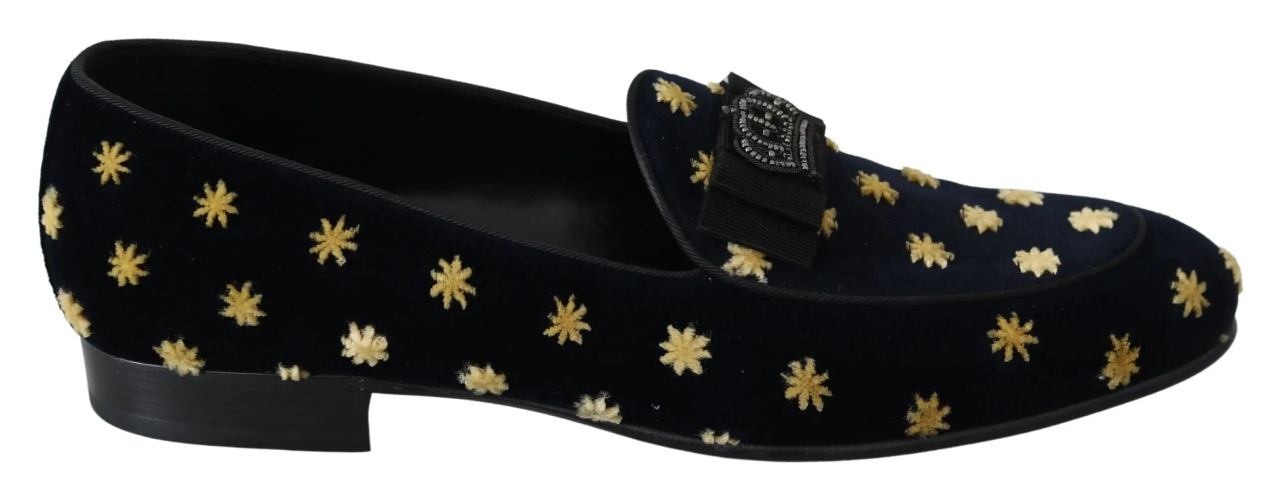 Dolce & Gabbana Blue Velvet Crown Slippers Loafers Shoes - Zeiniez