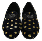 Dolce & Gabbana Blue Velvet Crown Slippers Loafers Shoes - Zeiniez