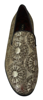 Dolce & Gabbana Gold Jacquard Flats Mens Loafers Shoes - Zeiniez
