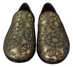 Dolce & Gabbana Gold Jacquard Flats Mens Loafers Shoes - Zeiniez