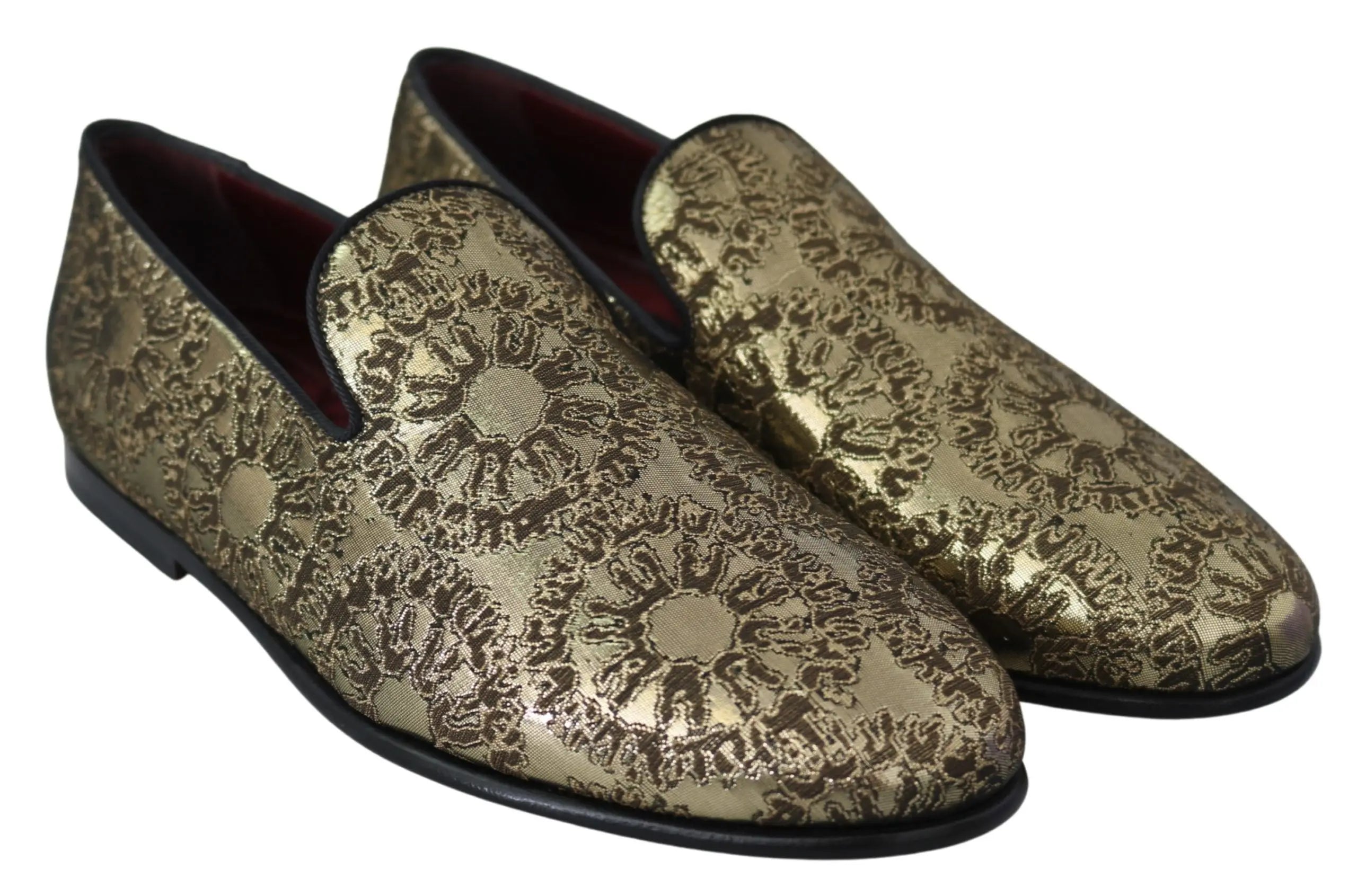 Dolce & Gabbana Gold Jacquard Flats Mens Loafers Shoes - Zeiniez