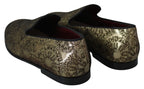 Dolce & Gabbana Gold Jacquard Flats Mens Loafers Shoes - Zeiniez