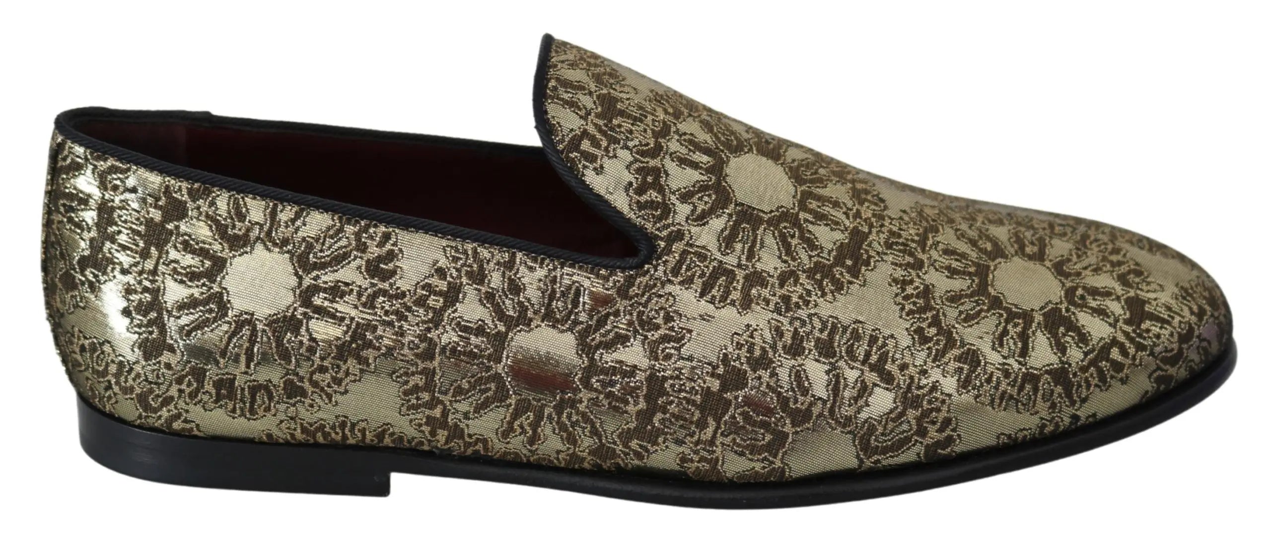 Dolce & Gabbana Gold Jacquard Flats Mens Loafers Shoes - Zeiniez