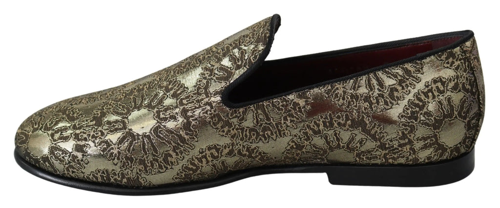 Dolce & Gabbana Gold Jacquard Flats Mens Loafers Shoes - Zeiniez